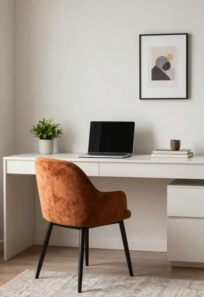 17 Bedroom With Desk Layout Ideas for Smart Work Sleep Balance - 8. Minimalist Wall Desk with Accent Chair 1