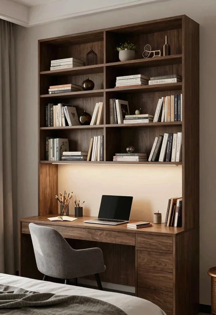 17 Bedroom With Desk Layout Ideas for Smart Work Sleep Balance - 9. Creative Use of Vertical Space 1