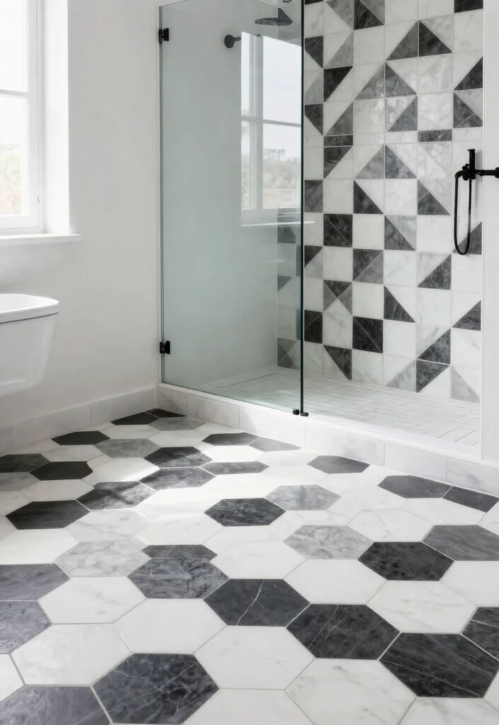 17 Big Bathroom Tile Ideas For Dramatic Impact - 2. Geometric Greatness 1