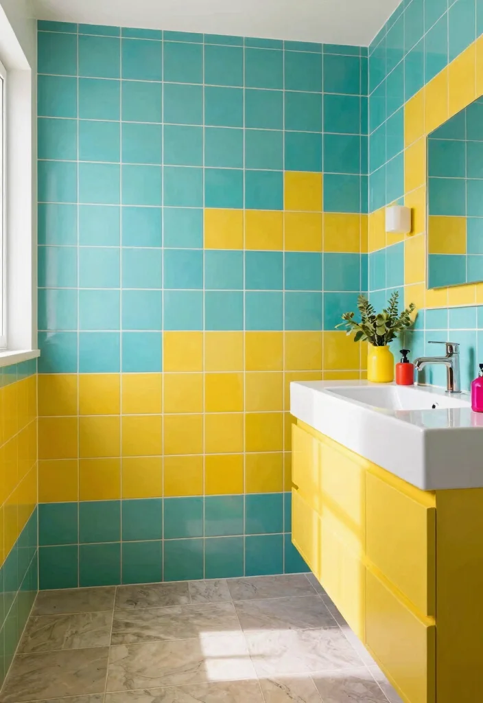 17 Big Bathroom Tile Ideas For Dramatic Impact - 8. Bright and Cheerful Colors 1