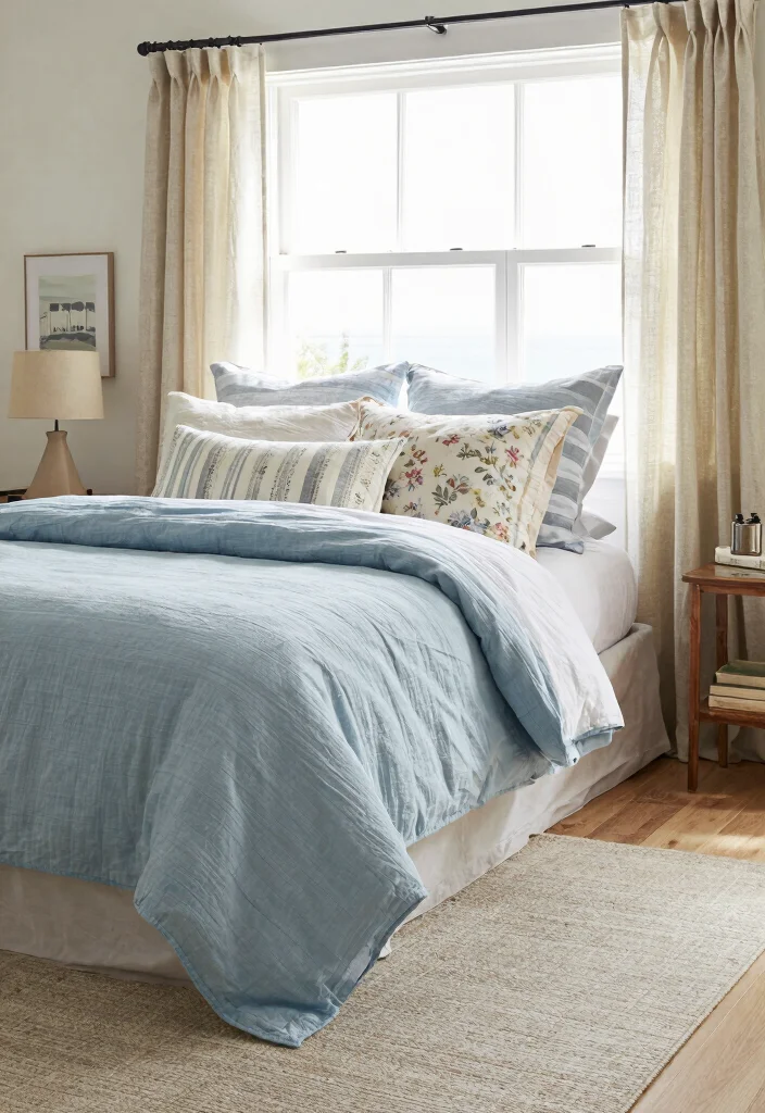 17 Blue Color Drenched Bedroom Ideas Bold Cozy Impact - 14. Coastal-Inspired Textiles 1