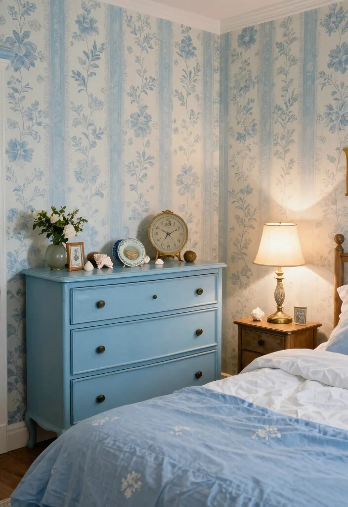 17 Blue Color Drenched Bedroom Ideas Bold Cozy Impact - 6. Vintage Blue Decor 1