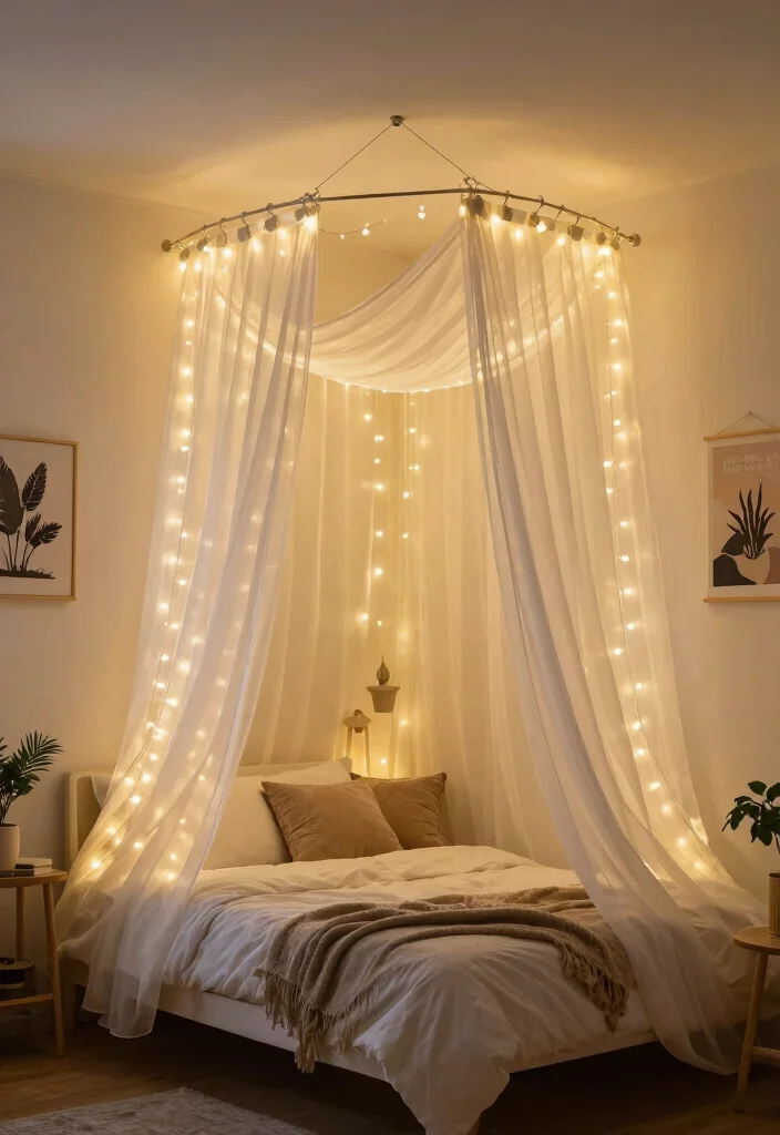 17 DIY Bedroom Decor for Teens: Creative Personal Touch - 7. String Light Canopy 1