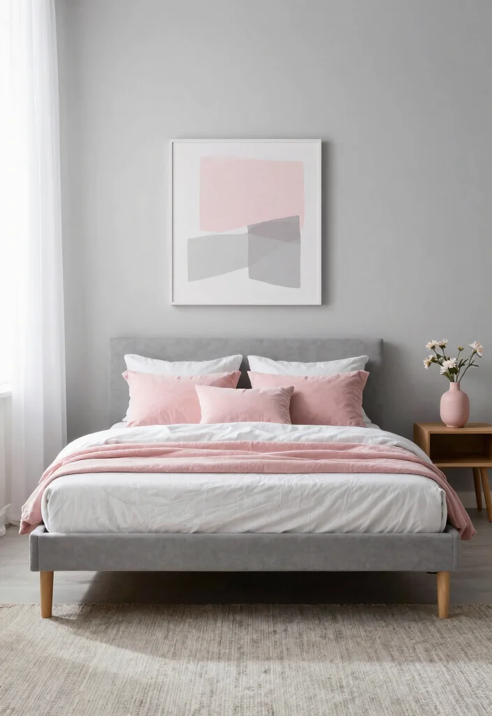 17 Dusty Pink and Grey Bedroom Ideas: Soft Modern Balance - 1. Minimalist Dusty Pink Accents 1