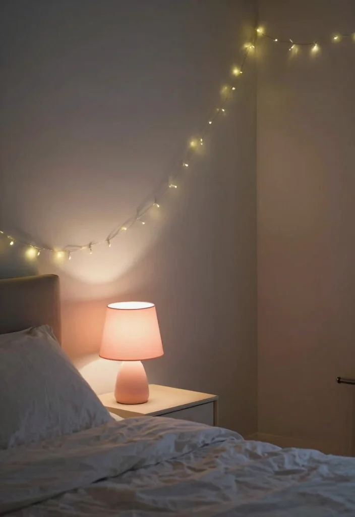 17 Dusty Pink and Grey Bedroom Ideas: Soft Modern Balance - 12. Soft Lighting for a Serene Atmosphere 1