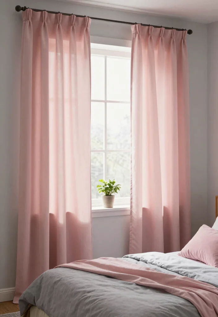 17 Dusty Pink and Grey Bedroom Ideas: Soft Modern Balance - 4. Blush Curtains to Evoke Softness 1