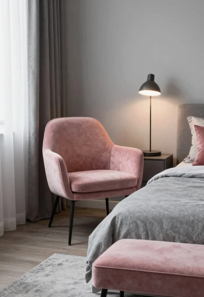 17 Dusty Pink and Grey Bedroom Ideas: Soft Modern Balance - 6. Incorporate Dusty Pink Furniture 1