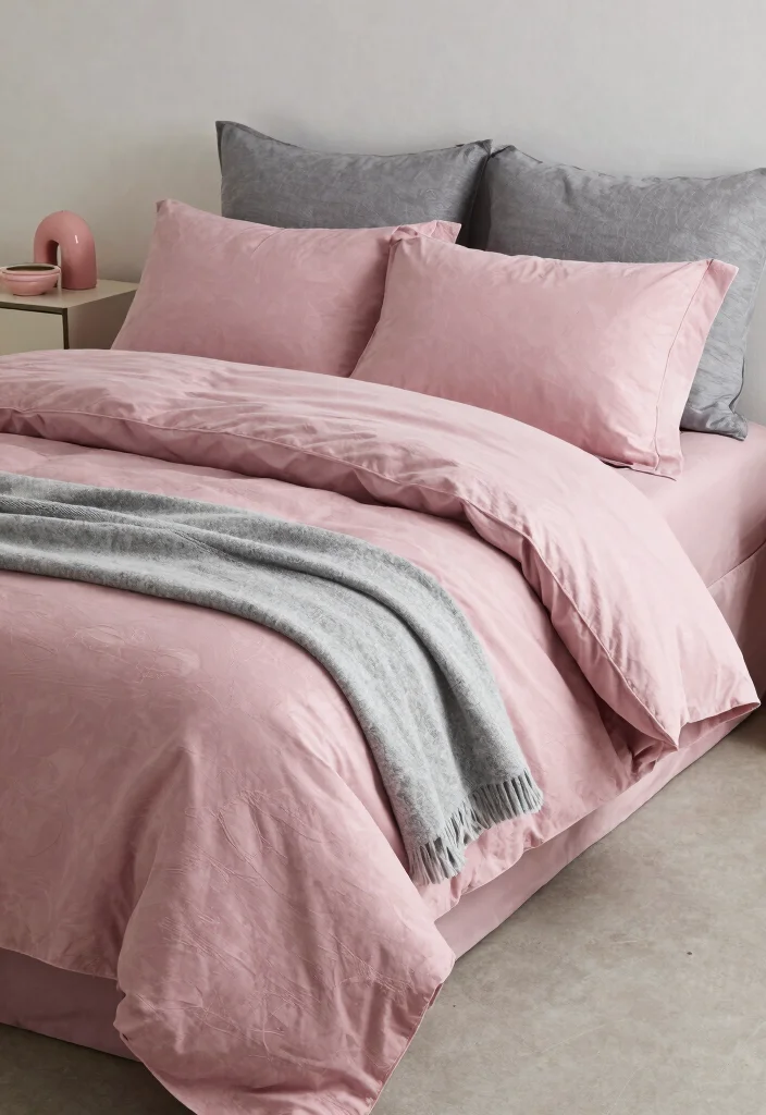 17 Dusty Pink and Grey Bedroom Ideas: Soft Modern Balance - 7. Dusty Pink Bedding for a Cozy Feel 1