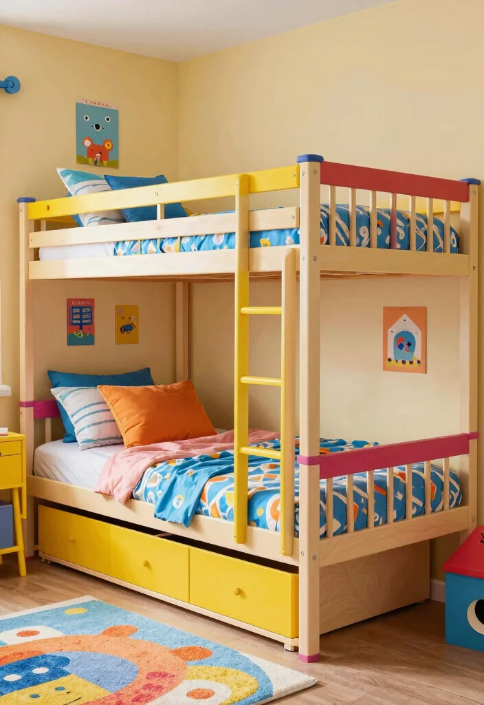 17 Kids Bedroom Bunk Beds Ideas Space Saving Fun - 12. Colorful Bunk Beds 1