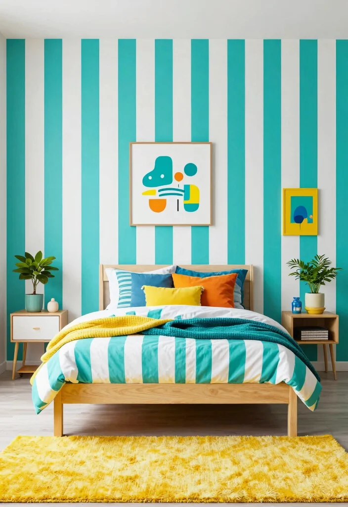 17 Painting Bedroom Wall Ideas: Fresh Stylish Updates - 10. Creative Stripes for Added Interest 1