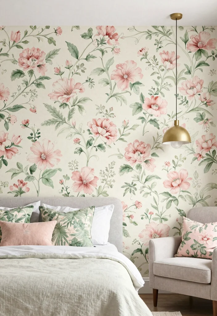 17 Painting Bedroom Wall Ideas: Fresh Stylish Updates - 7. Wallpaper Over Paint for Elegance 1