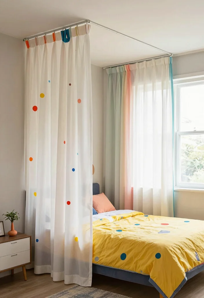 17 Small Bedroom for Two Kids Ideas: Fun Functional Layouts - 11. Ceiling-Mounted Curtains 1