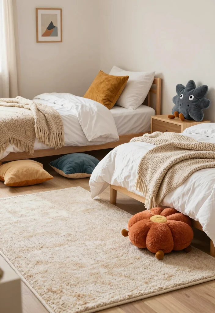 17 Small Bedroom for Two Kids Ideas: Fun Functional Layouts - 15. Layered Textures 1