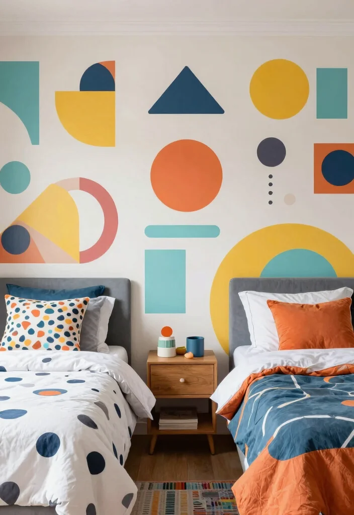 17 Small Bedroom for Two Kids Ideas: Fun Functional Layouts - 16. Playful Accent Walls 1