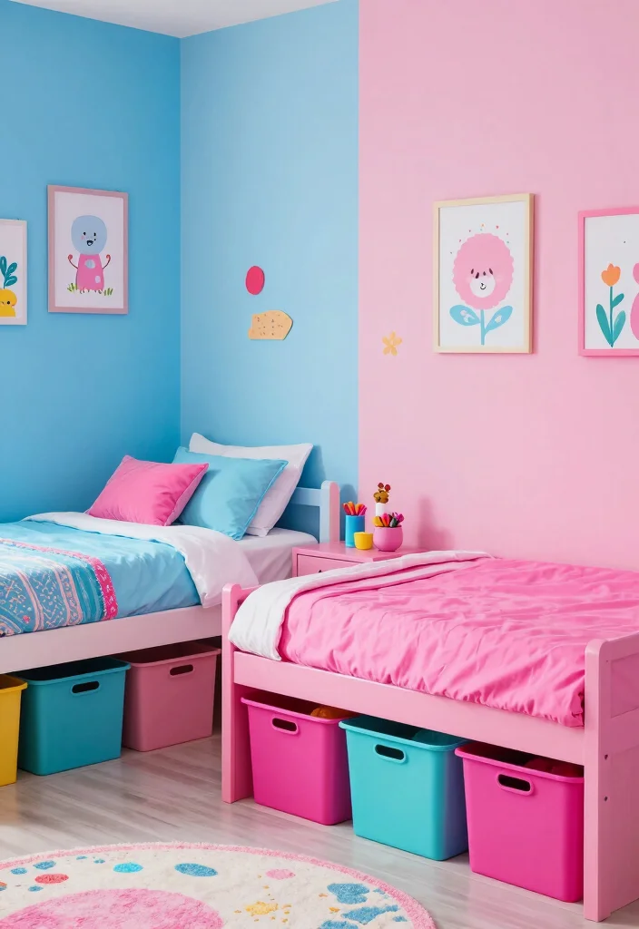 17 Small Bedroom for Two Kids Ideas: Fun Functional Layouts - 7. Color-Coded Zones 1