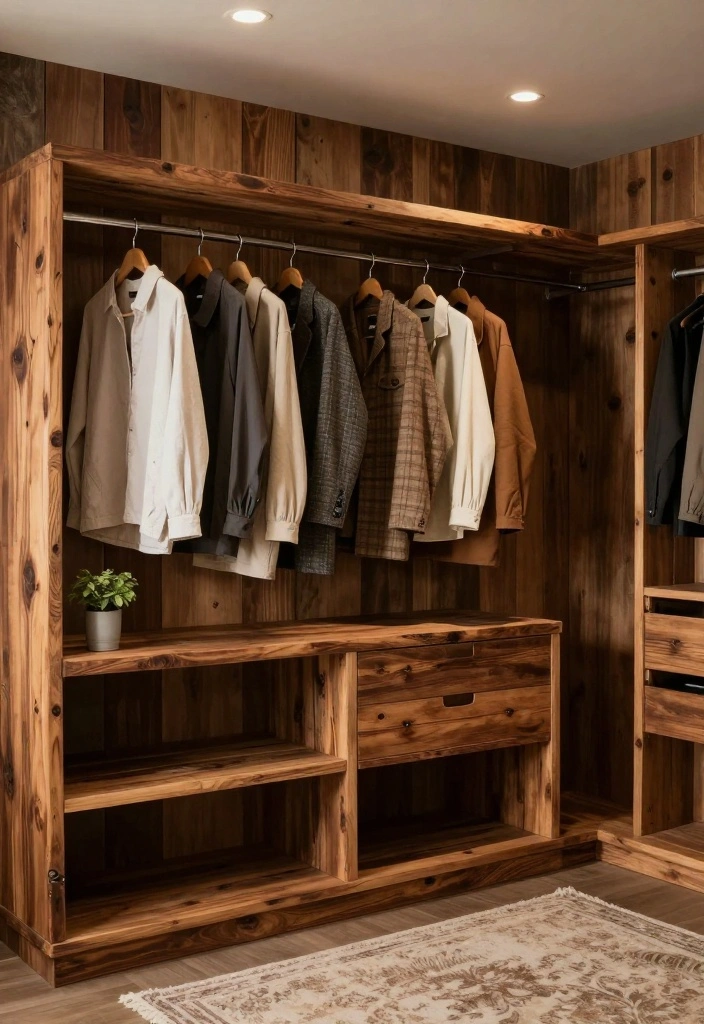 18 Bedroom Walk In Closet Ideas: Stylish Functional Storage - 1. Reclaimed Wood Elegance 1