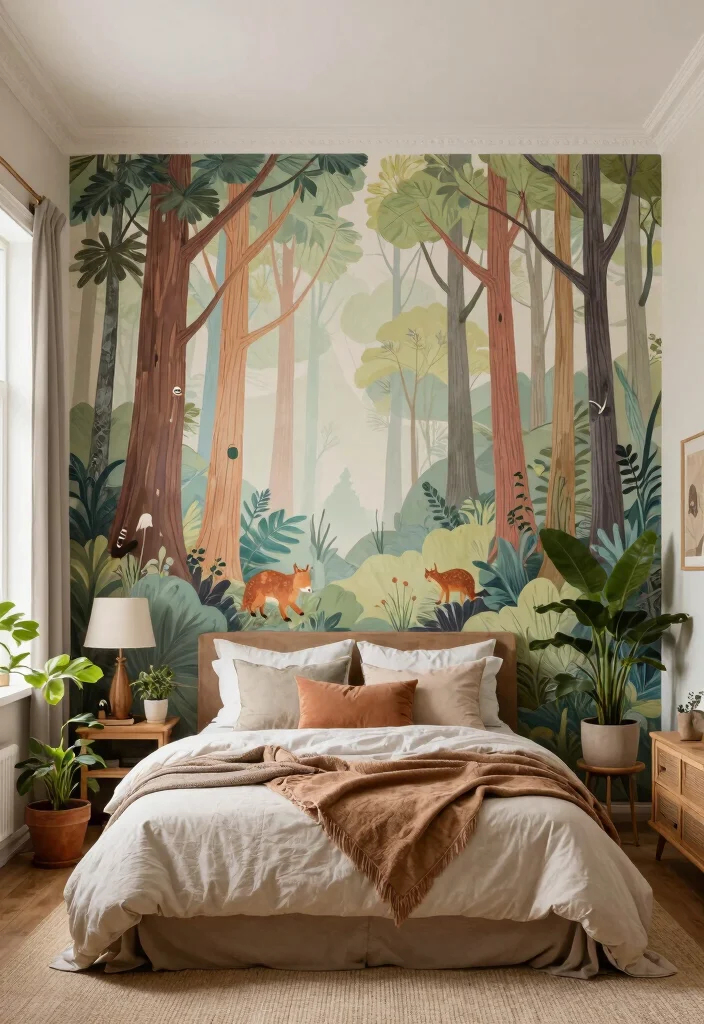 18 Bedroom Wall Mural Ideas for Artistic Statement Spaces - 1. Whimsical Forest Scene 1