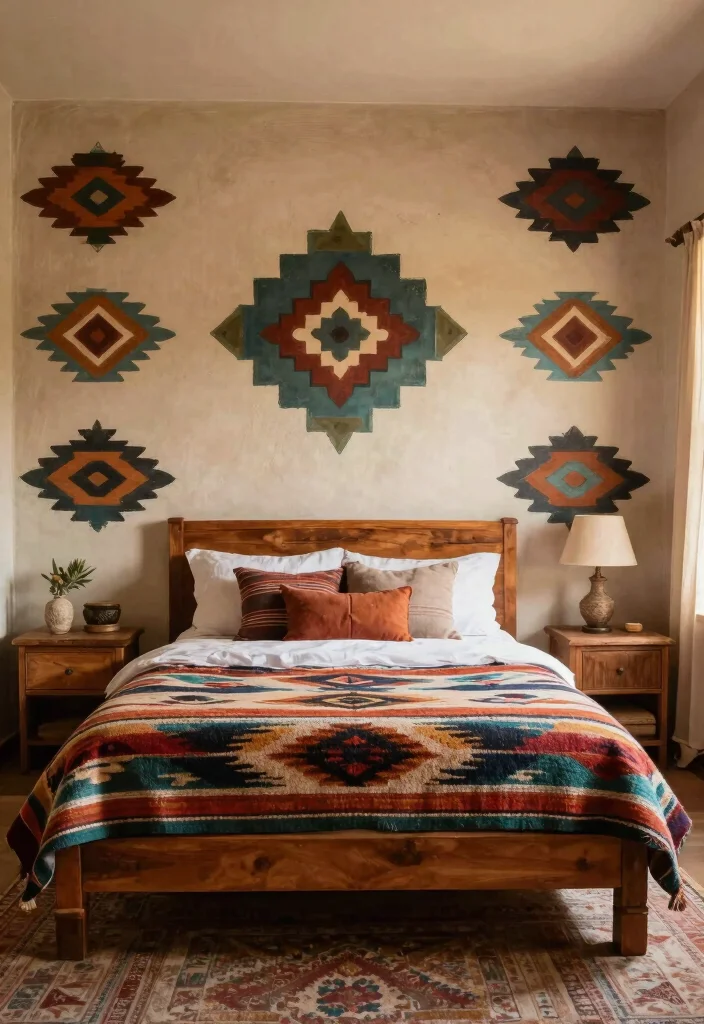 18 Bedroom Wall Mural Ideas for Artistic Statement Spaces - 10. Southwestern Patterns 1