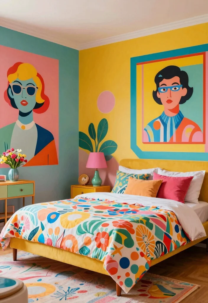 18 Bedroom Wall Mural Ideas for Artistic Statement Spaces - 16. Retro Pop Art 1