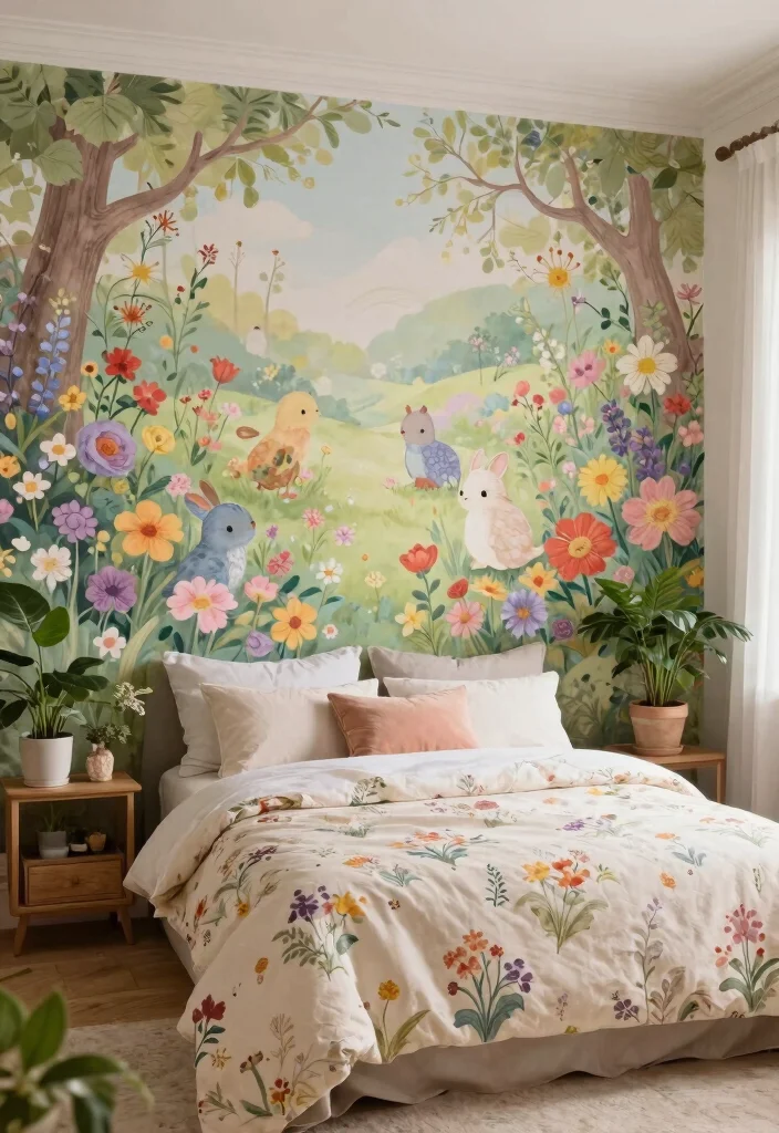 18 Bedroom Wall Mural Ideas for Artistic Statement Spaces - 17. Enchanted Garden 1