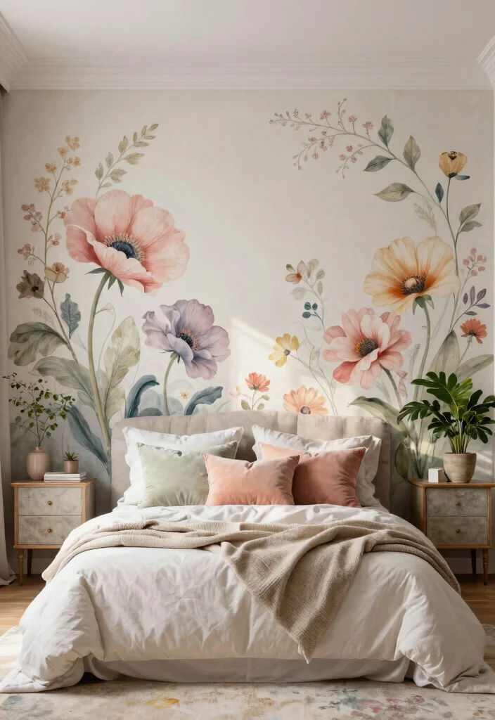 18 Bedroom Wall Mural Ideas for Artistic Statement Spaces - 3. Dreamy Floral Designs 1