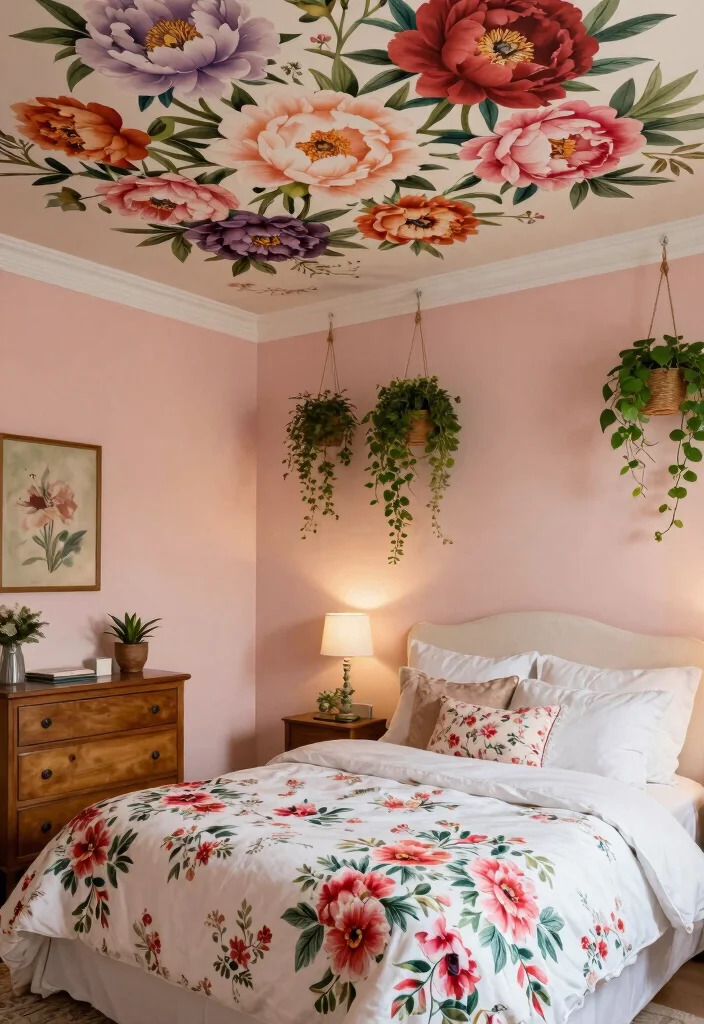 18 Painted Ceiling Ideas Bedroom: Bold Modern Finish - 4. Floral Mural 1