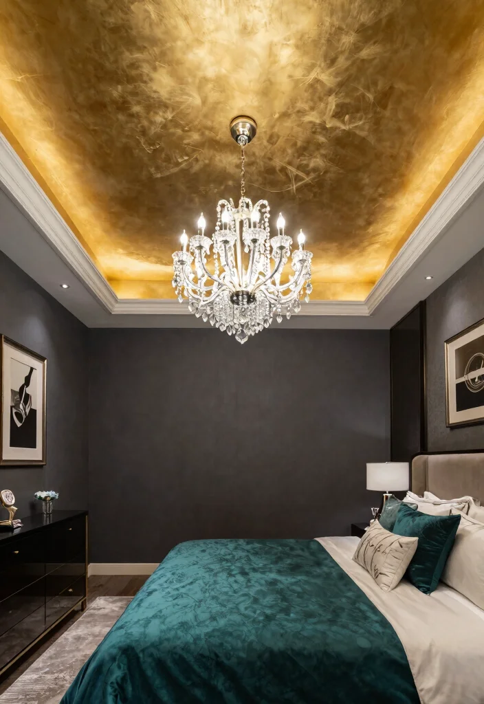 18 Painted Ceiling Ideas Bedroom: Bold Modern Finish - 7. Metallic Accents 1