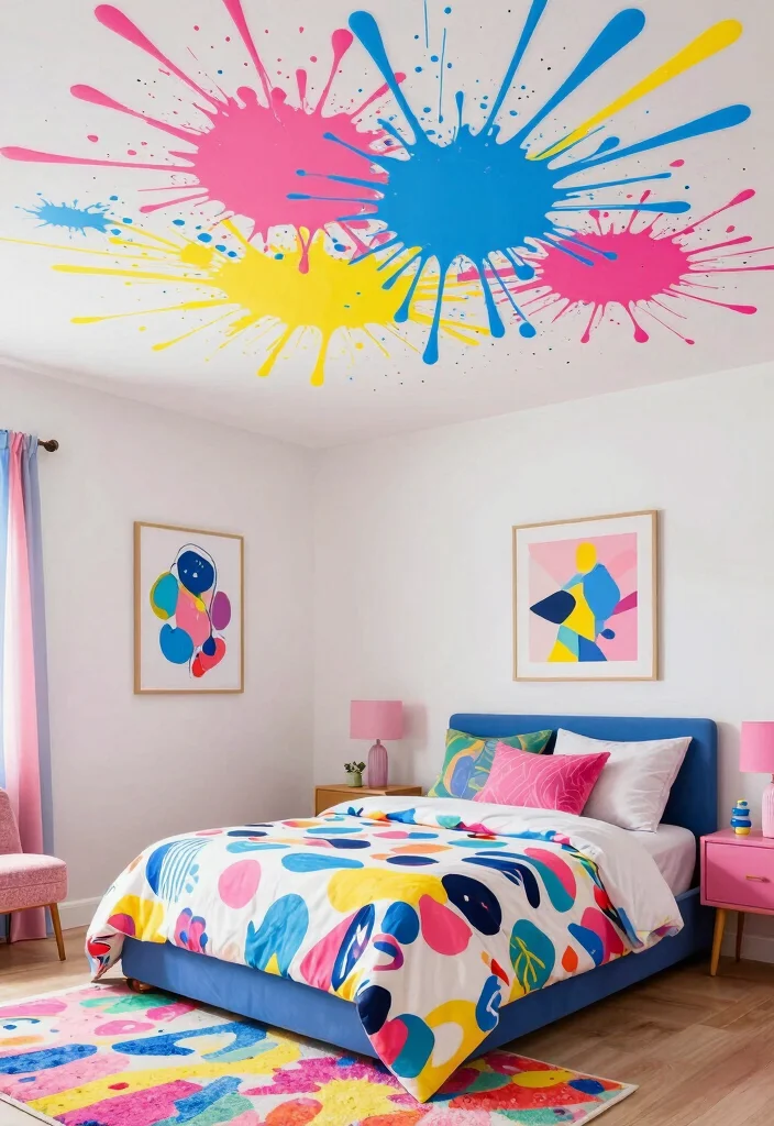 18 Painted Ceiling Ideas Bedroom: Bold Modern Finish - 8. Artistic Splatter 1