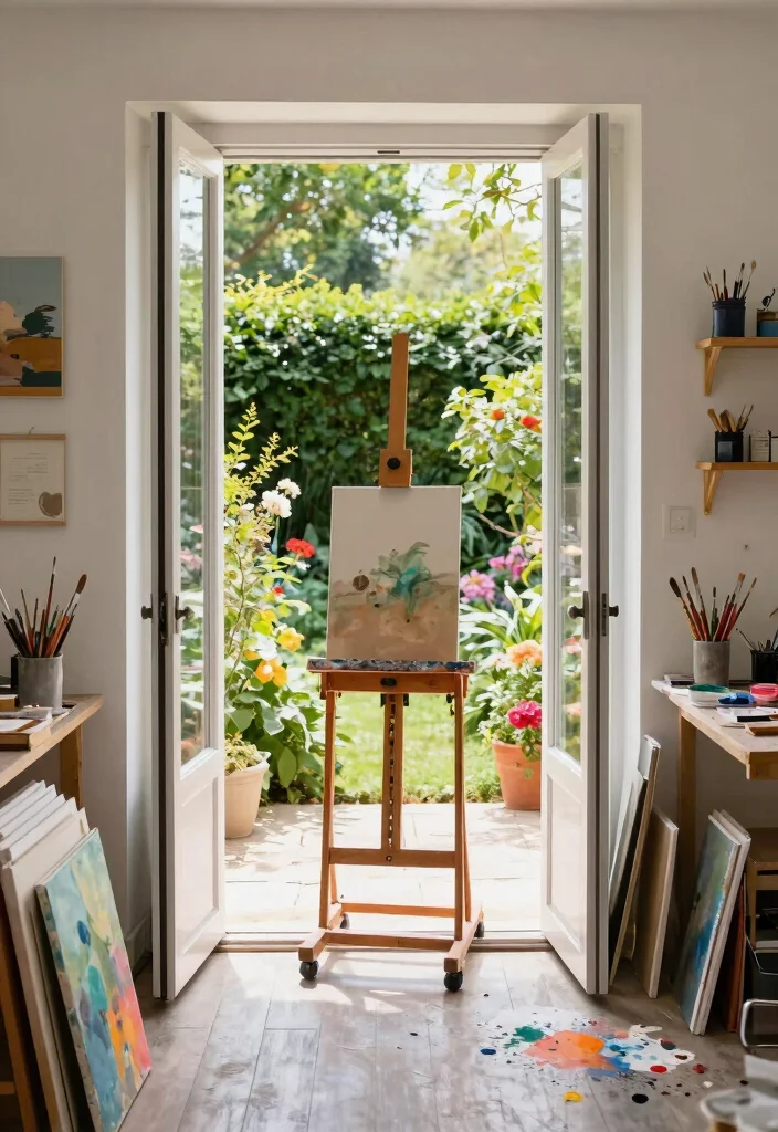 12 Bifold Doors Onto Patio Ideas That Bring the Outdoors In - 11. Art Studio with Nature Inspiration 1