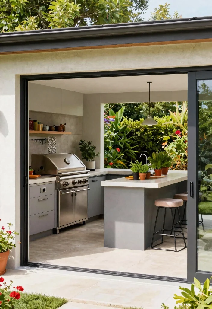 12 Bifold Doors Onto Patio Ideas That Bring the Outdoors In - 7. Outdoor Kitchen with Seamless Access 1