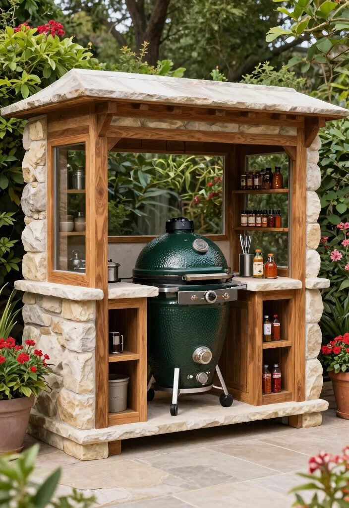 12 Big Green Egg Outdoor Kitchen Ideas That Protect Your Grill - 1. Custom Grill Enclosures 1
