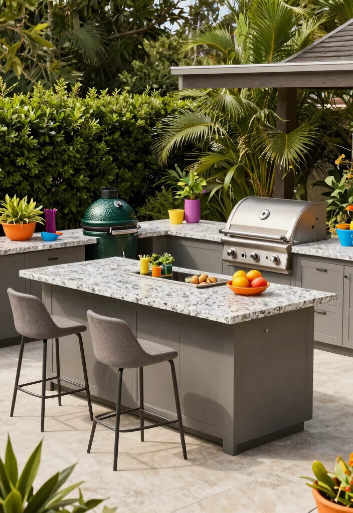 12 Big Green Egg Outdoor Kitchen Ideas That Protect Your Grill - 3. Multi-purpose Outdoor Islands 1