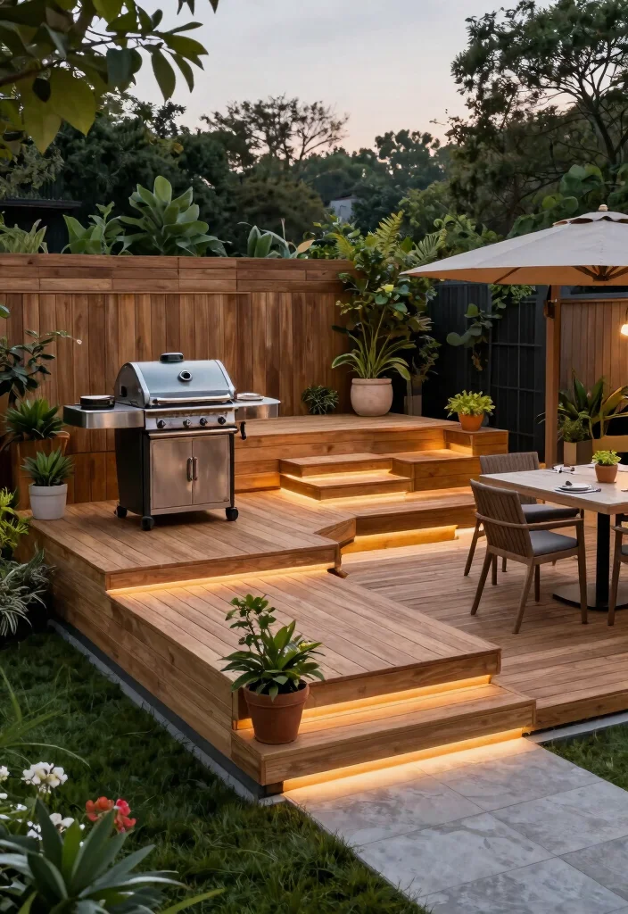 12 Big Green Egg Outdoor Kitchen Ideas That Protect Your Grill - 4. Elevated Decking Solutions 1