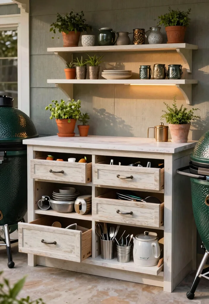 12 Big Green Egg Outdoor Kitchen Ideas That Protect Your Grill - 6. Built-in Storage Solutions 1
