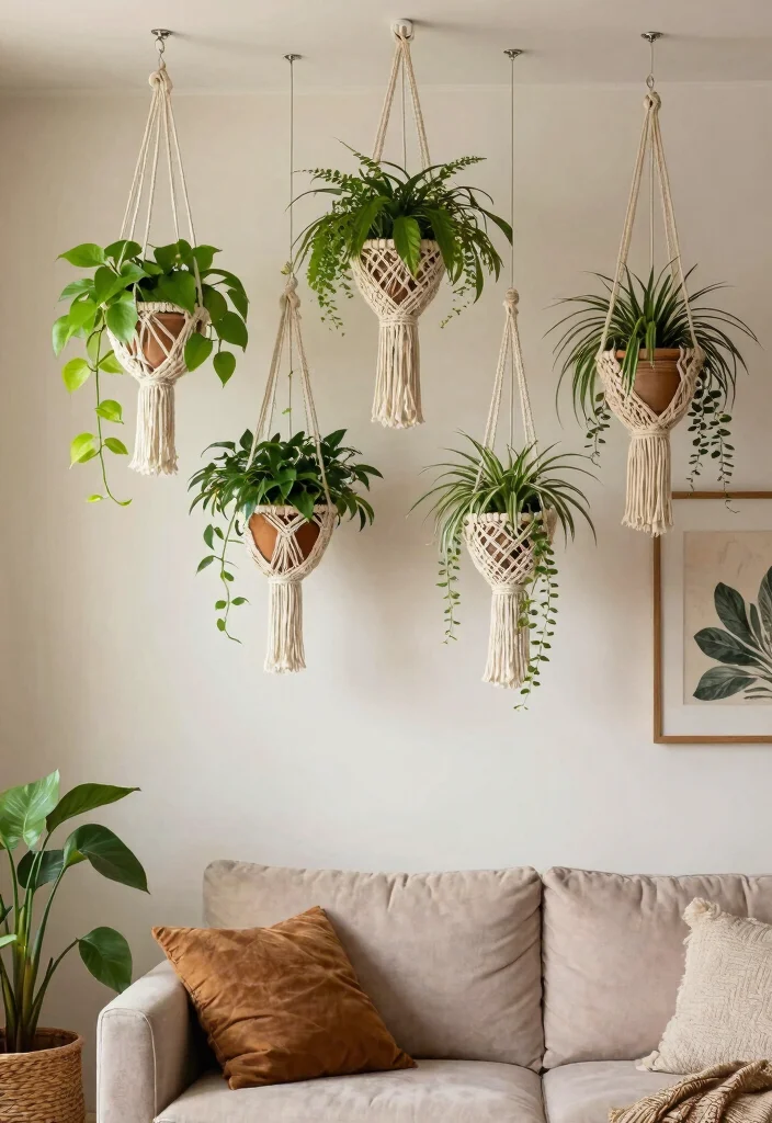 12 Ceiling Hanging Light Concepts That Convert From Existing Fixtures - 2. Stylish Macramé Plant Hangers 1