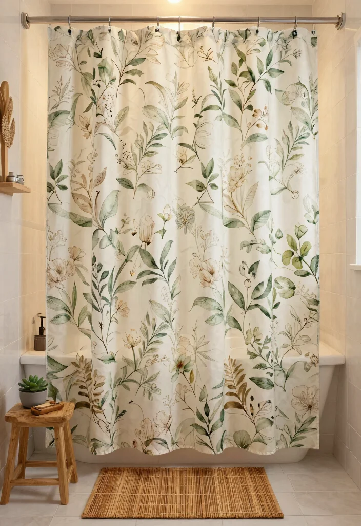 12 Floor to Ceiling Shower Curtain Ideas That Make Small Baths Look Bigger - 1. Nature-Inspired Prints 1