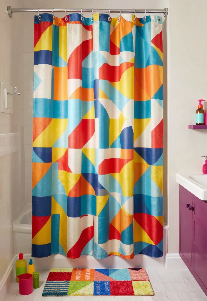 12 Floor to Ceiling Shower Curtain Ideas That Make Small Baths Look Bigger - 3. Bold Colors and Prints 1
