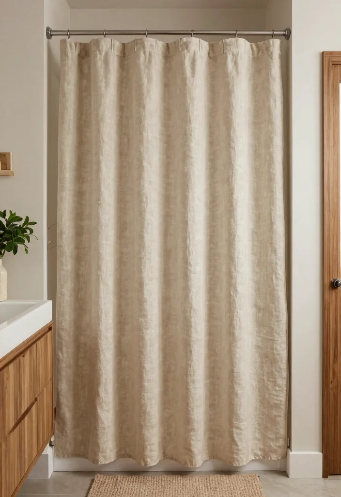 12 Floor to Ceiling Shower Curtain Ideas That Make Small Baths Look Bigger - 6. Textured Fabrics 1