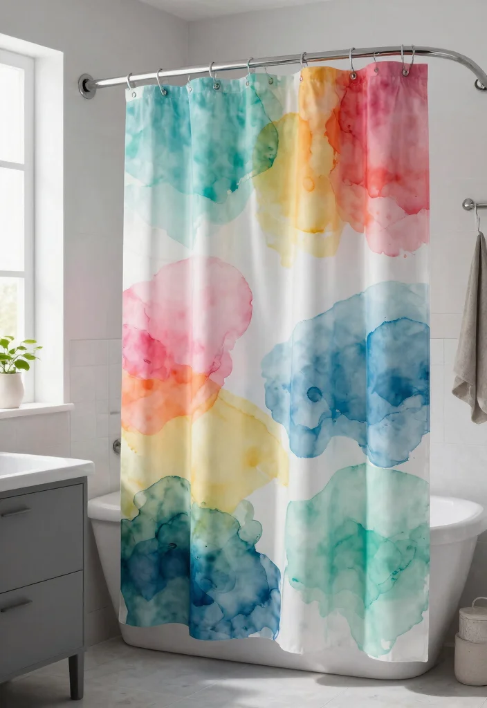12 Floor to Ceiling Shower Curtain Ideas That Make Small Baths Look Bigger - 7. Artistic Patterns 1