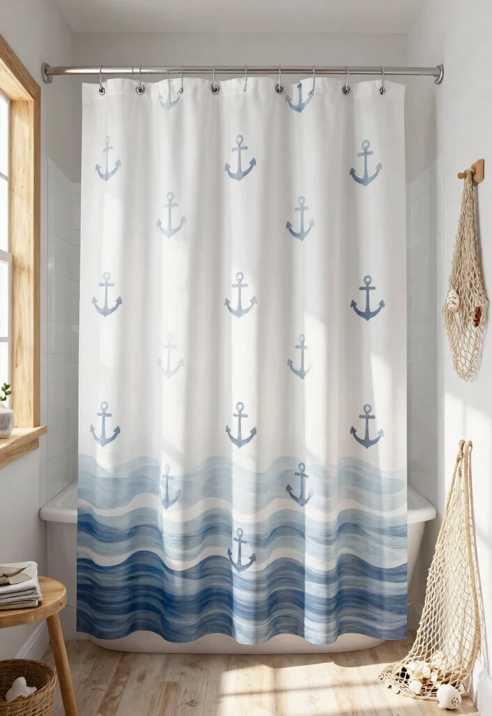 12 Floor to Ceiling Shower Curtain Ideas That Make Small Baths Look Bigger - 8. Nautical Themes 1