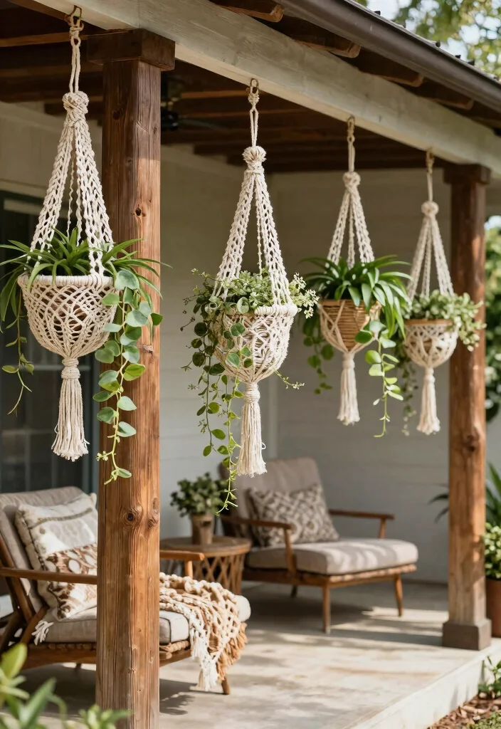 12 Front Porch Post Concepts That Boost Curb Appeal on a Budget - 10. Macramé Hangers 1