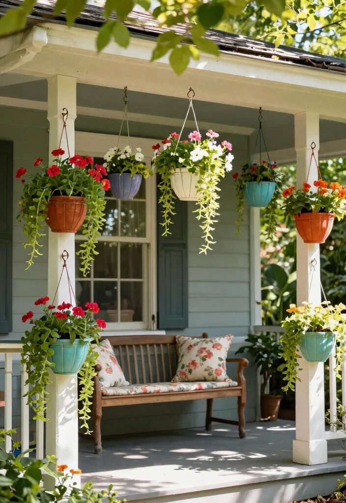 12 Front Porch Post Concepts That Boost Curb Appeal on a Budget - 12. DIY Hanging Baskets 1