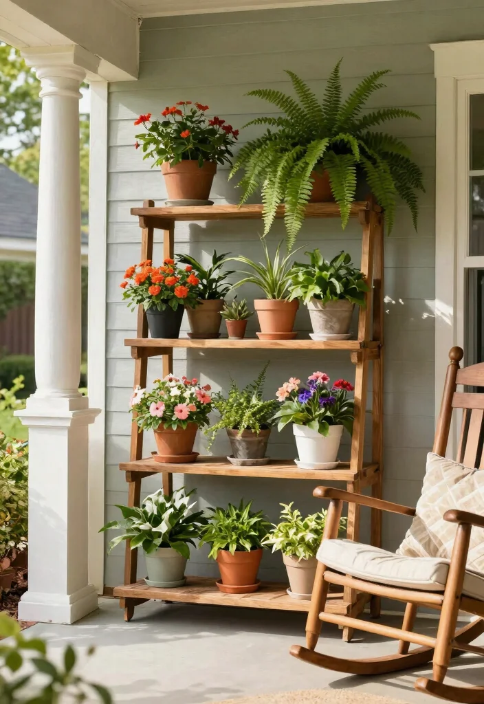 12 Front Porch Post Concepts That Boost Curb Appeal on a Budget - 9. DIY Plant Stand Posts 1