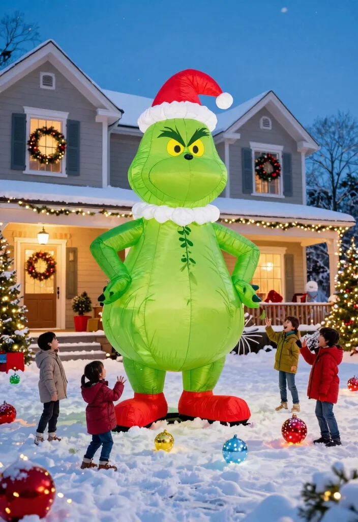 12 Grinch Outdoor Christmas Decoration Ideas Kids Spot From the Street - 1. Giant Grinch Inflatable 1