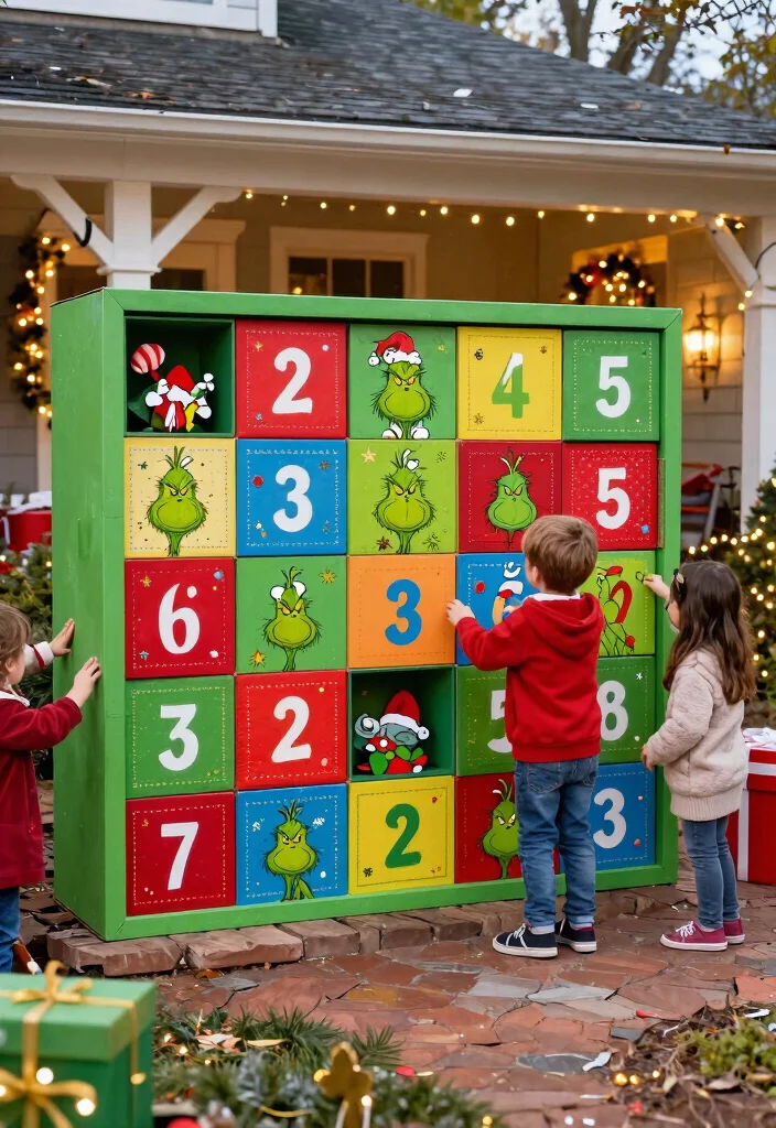 12 Grinch Outdoor Christmas Decoration Ideas Kids Spot From the Street - 11. Grinch Advent Calendar Display 1