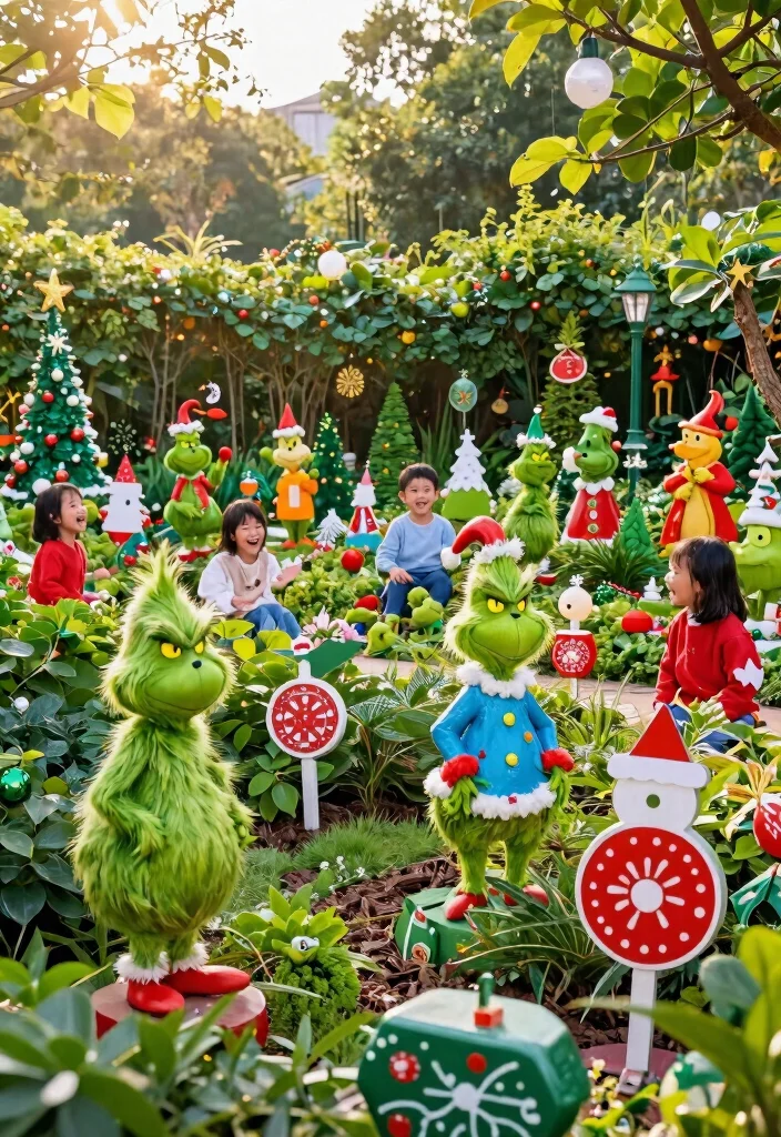 12 Grinch Outdoor Christmas Decoration Ideas Kids Spot From the Street - 3. Whimsical Garden Ornaments 1