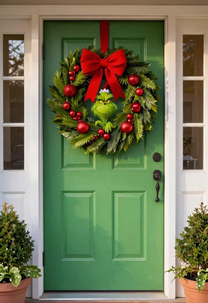 12 Grinch Outdoor Christmas Decoration Ideas Kids Spot From the Street - 4. DIY Grinch Wreath 1