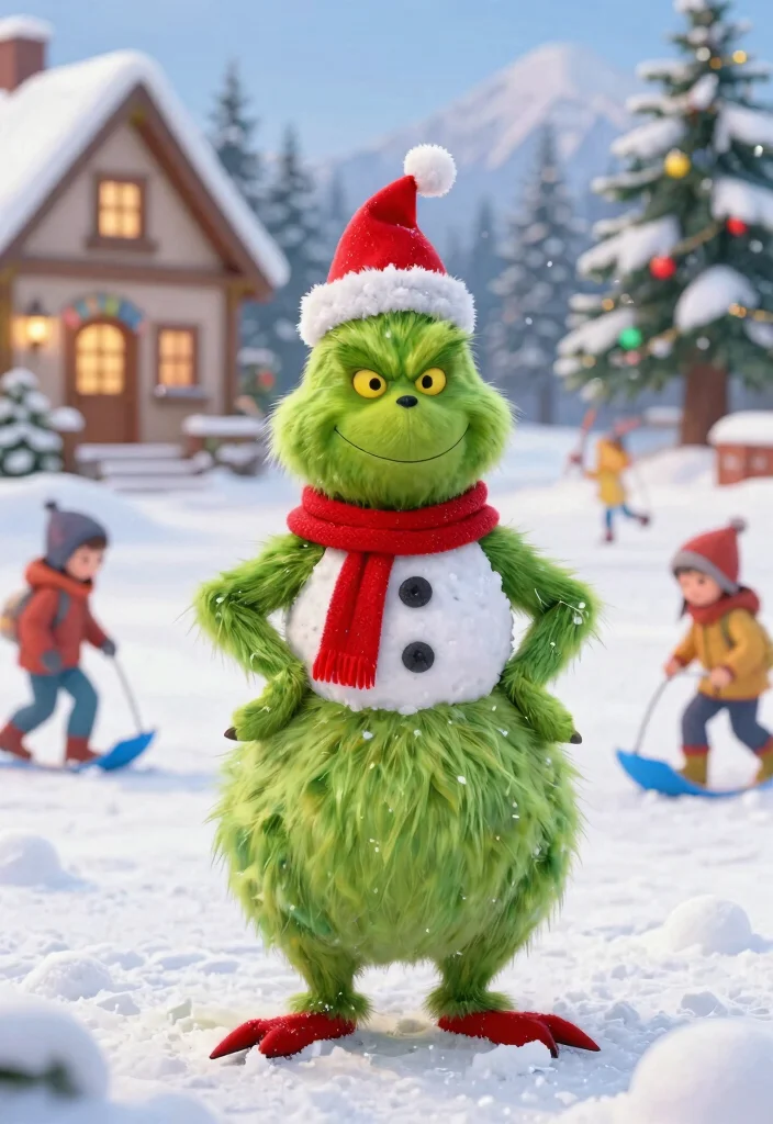 12 Grinch Outdoor Christmas Decoration Ideas Kids Spot From the Street - 9. Grinch-Themed Snowman 1