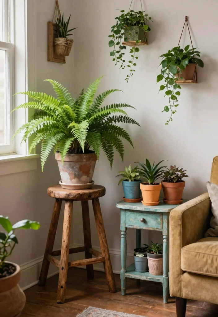 12 Indoor Plant Stand Ideas That Fit in Corners and Small Spaces - 11. Repurposed Furniture as Plant Stands 1