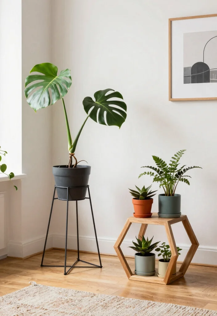 12 Indoor Plant Stand Ideas That Fit in Corners and Small Spaces - 3. Modern Geometric Plant Stands 1